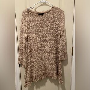 Style & Co Cream Shrug with Fringe Hem and Three-Quarter Sleeves